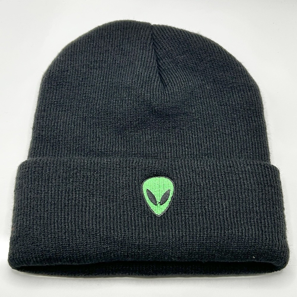 Alien Head Green Cartoon Beanie Hat Cap Knit Cuff Black Fashion Casual Outdoors